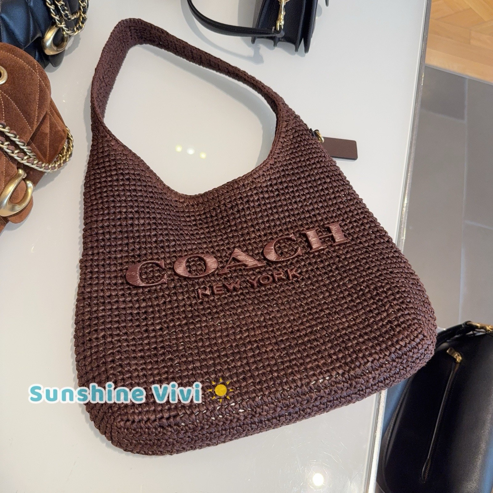Nwt Coach Brooklyn 28 Straw Shoulder Bag Cdu75 Handbag Brass/Maple